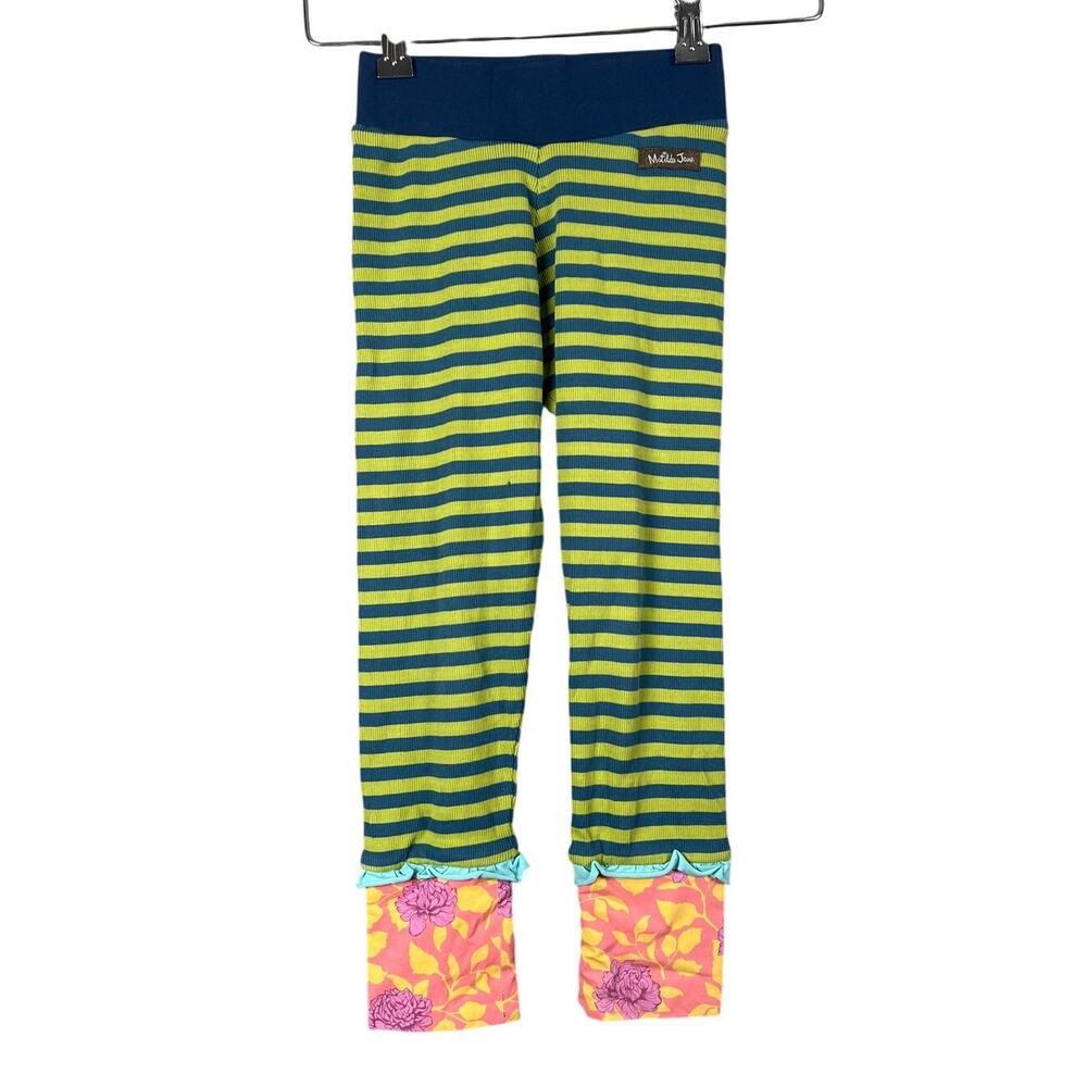 Matilda Jane Size 8 Secret Fields Truest Compass Green Blue Striped Leggings